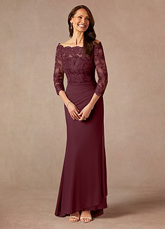 Azazie Rhonda Mother of the Bride Dresses Cabernet Mermaid Off the Shoulder Mesh Dress image5