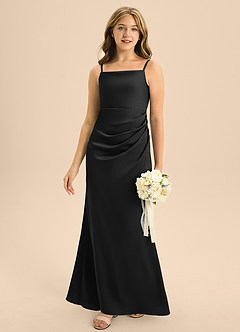 Azazie Renna Junior A-Linie Plissee Stretch-Satin Kleid Schwarz image5