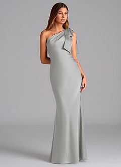 Azazie Yuanna Bridesmaid Dresses Silver Mermaid One Shoulder Stretch Satin Dress image5