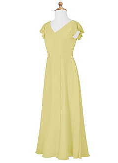 Azazie Claudine Junior Lemon Sorbet A-Line Pleated Chiffon Dress image7