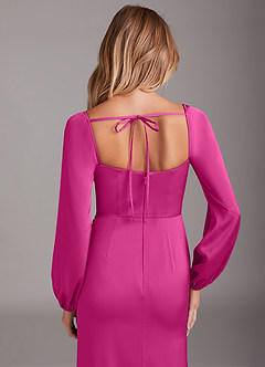 Azazie Charissa Brautjungfernkleider Etui Langarm Stretch-Satin Kleid Fuchsia image2