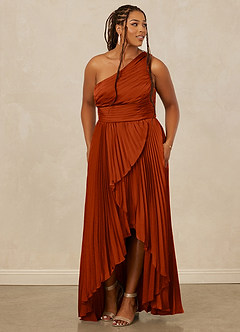 Christian Siriano Bridal for Azazie 1008 Bridesmaid Dresses Paprika A-Line One Shoulder Stretch Satin Dress image11