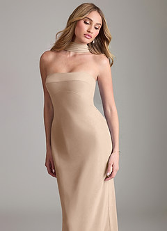 Azazie Lusinda Robes de demoiselle d'honneur Robe Sirène Convertible en Mousseline de soie Épaule décolletée Taupe image8