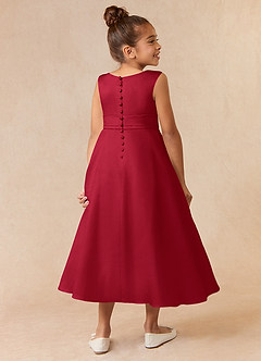 Azazie Lindy Flower Girl Dresses Scarlet A-Line Pleated Matte Satin Dress image6