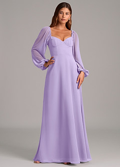 Azazie Annistyn Abiti da Damigella Abito A-Line in Chiffon Manica Lunga Lilla image5