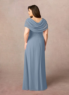 Azazie Mary Mère de la mariée Robes Robe Trapèze en Mousseline de soie Fente Latérale Bleu Poussiéreux image8