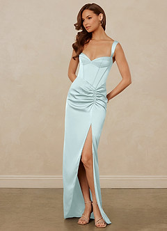 Christian Siriano Bridal for Azazie 1017 Robes de demoiselle d'honneur Robe Fourreau en Satin extensible Encolure en Forme de Cœur Verre De Mer image3