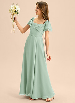 Azazie Azey Junior Abito A-Line in Chiffon Increspato Agave image7