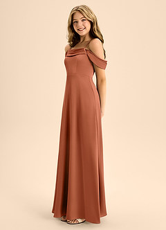 Azazie Anselie Junior Jurk van Stretch Satijn met A-Lijn Off the Shoulder Ceder Roos image6