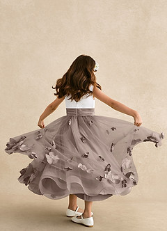 Azazie Vi Flower Girl Dresses Taupe A-Line Sleeveless Tulle Dress image3