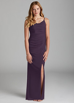 Azazie Deandra Junior Plum Sheath Mesh Dress image1