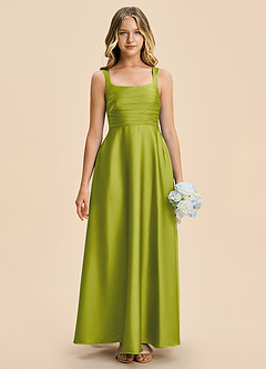 Azazie Azaria Junior Lemongrass A-Line Pleated Stretch Satin Dress image3