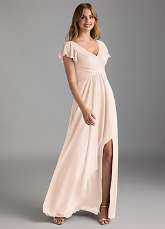 Azazie Omari Bridesmaid Dresses Blushing Pink A-Line Mesh Dress image2