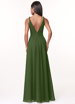 Azazie Maren Bridesmaid Dresses Olive A-Line Pleated Chiffon Dress image2