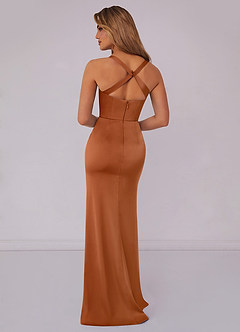 Barbie ♥ Azazie Bridesmaid Dresses Copper Mermaid Pleated Stretch Satin Dress image2