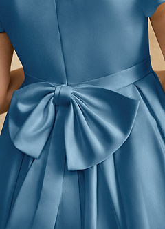 Azazie Pearl Flower Girl Dresses Steel Blue Ball-Gown Pleated Matte Satin Dress image8