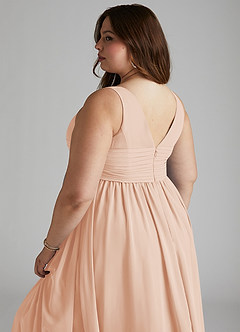 Azazie Yetta Maternity Bridesmaid Dresses A-Line V-Neck Gathered Chiffon Floor-Length Dress image12