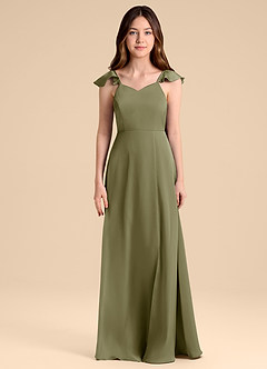 Azazie Everett Junior Pistachio A-Line Bow Stretch Satin Dress image7
