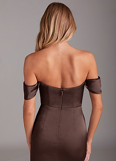 Azazie Saige Bridesmaid Dresses Ganache Sheath Off the Shoulder Stretch Satin Dress image9