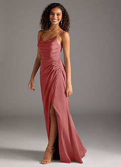 Azazie Deandra Bridesmaid Dresses Antique Rose Mermaid Pleated Stretch Satin Dress image4