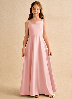 Azazie Joella Girls Formal Flower Girl Dresses Powder Pink A-Line Pleated Stretch Satin Dress image4