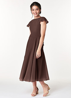Azazie Payton Junior Ganache A-Line Bow Chiffon Dress image4