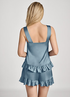 front Satin Ruffle Top and Shorts Pajama Set