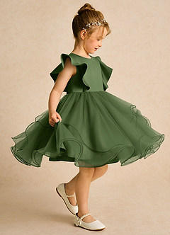 Azazie Chirp Robe Demoiselle D'honneur Fillette Robe Princesse en Tulle Olive image2