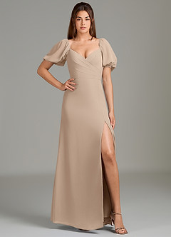 Azazie Phylicia Bridesmaid Dresses Taupe A-Line Bow Chiffon Dress image3
