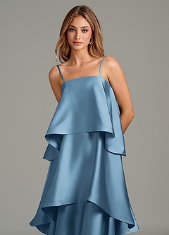 Azazie Azalea Brautjungfernkleider Eine Linie Gestreift Stretch-Satin Kleid Stahlblau image3