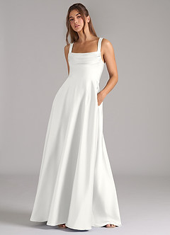 Azazie Shaude Abiti da Damigella Abito A-Line in Raso Elasticizzato Plissettato Bianco image10