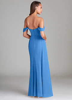 Azazie Amyra Robes de demoiselle d'honneur Robe Fourreau Convertible en Mousseline de soie Épaule décolletée Geai Bleu image4