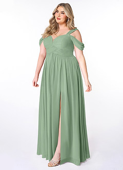 Azazie Lianne Bridesmaid Dresses Matcha A-Line Off the Shoulder Chiffon Dress image9