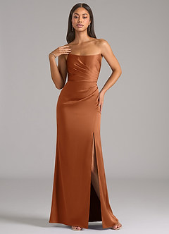 Azazie Marla Bridesmaid Dresses Copper Sheath Strapless Stretch Satin Convertible Dress image3