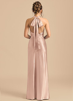 Azazie Velli Robes de demoiselle d'honneur Robe Fourreau en Satiné métallisé Col Haut Rose Perle image5