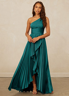 Christian Siriano Bridal for Azazie 1008 Bridesmaid Dresses Peacock A-Line One Shoulder Stretch Satin Dress image5