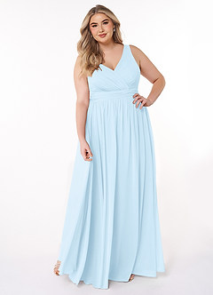 Azazie Kora Robes de demoiselle d'honneur Robe Trapèze en Mousseline de soie Plissée Bleu Ciel image7
