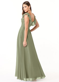 Azazie Jinny Brautjungfernkleider A-Linie Quadratischer Ausschnitt Gerüscht Chiffon Kleid Pistazie image4