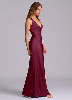 Azazie Amelie Bridesmaid Dresses Mulberry A-Line Pleated Stretch Satin Dress image3