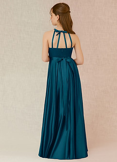 Azazie Arianthe Junior Ink Blue A-Line with Pockets Stretch Satin Dress image2