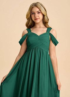 Azazie Lianne Junior Emerald A-Line Off the Shoulder Chiffon Dress image4
