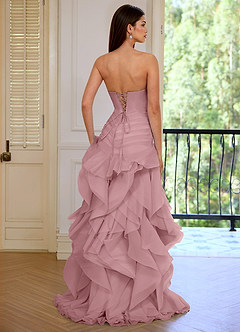 Aurelia Dusty Pink Floral Sweetheart Neckline A-line Ruffle Asymmetrical Prom Dress image2