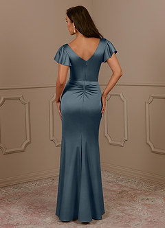 Azazie Roya Mère de la mariée Robes Robe Sirène en Satin extensible Col en V Plissé Violet Crépusculaire image4