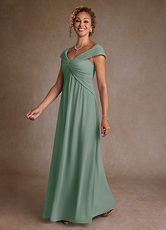 Azazie Myrtle Mother of the Bride Dresses Silver Sage A-Line Pleated Chiffon Dress image4