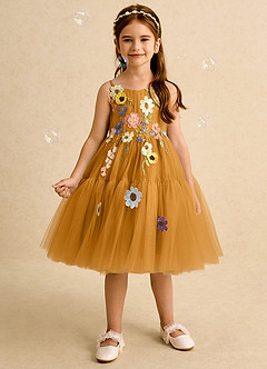 Azazie Osea Sukienki dla dziewczynek sypiących kwiaty Suknia balowa Pofałdowany Tiul Długość do kolan Sukienka image3