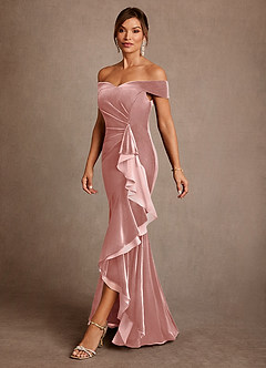 Azazie Billings vestidos de madre de la novia Vestido de Rosa Polvorienta de terciopelo de Corte Sirena con Vestidos sin tirantes image2