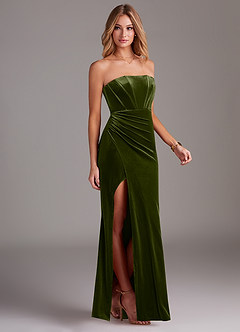 Azazie Larisa Bridesmaid Dresses Olive Sheath Strapless Velvet Convertible Dress image5