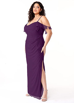 Azazie Emeralda Brautjungfernkleider Etui Schulterfrei Chiffon Kleid Traube image9