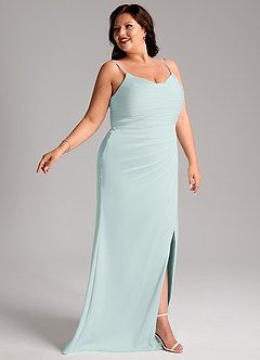 Azazie Deandra Bridesmaid Dresses Mist Mermaid Pleated Stretch Satin Dress image11