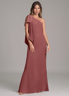 Azazie Capri Vestidos de damas de honor Vestido de Amatista de Gasa de Corte en A con Hombro unilateral image6